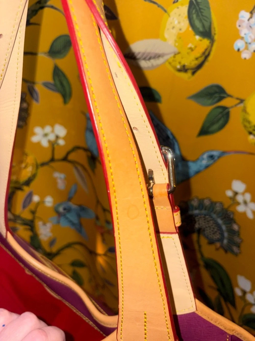 Dooney & Bourke Violet Maddie Saffiano Leather Tote with Tan Trim